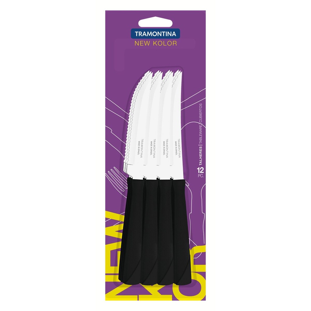 Cuchillo Negro Por 12 Piezas Steak TRAMONTINA 23160/904